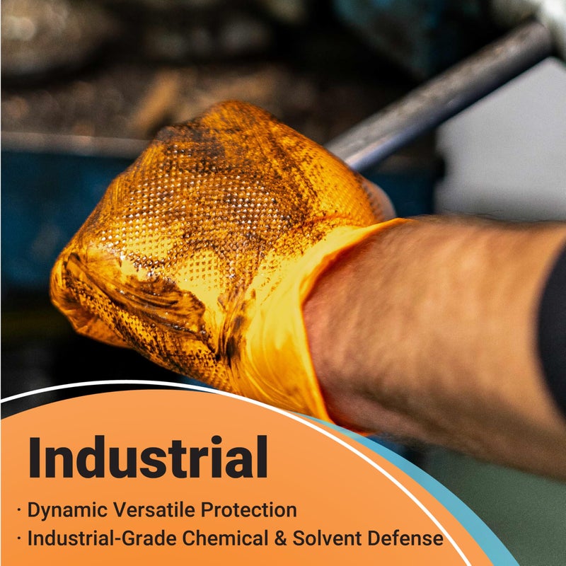 ASAP T-grip Orange Nitrile Gloves Disposable Latex Free - 8 Mil, Raised Textured Grip Powder Free, Mechanic Gloves Food Safe Safety gloves - Heavy Duty Rubber (Large, 50 Count) - Image 4